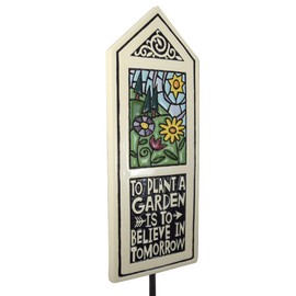 Modern Artisans Ceramic Tile Garden Stake with 'to Plant a Garden is to Believe in Tomorrow' Quote, American Made
