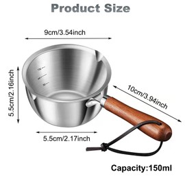 Butter Warmer Pot, Stainless Steel Milk Warmer with Wooden Handle for Seafood, Mini Butter Melting Pot Small Saucepan with Dual Pour Spouts for Stove Top Cooking (150ml)