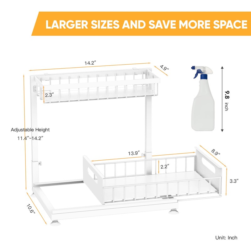 2 Pack Under Sink Organizer Storage 2-Tier Premium Metal Pull-Out