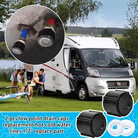 2 Pcs Low Point Drain Seals and Caps for RV Camper Travel Trailer- 1/2 Inch Hot & Cold Water Lines