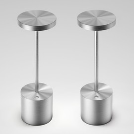 JALVDE Cordless Table Lamps Rechargeable - Outdoor Portable LED Table Light 5000mAh Battery Operated Lamp 3 Color Stepless Dimming with Memory Function for Restaurant Dining Patio 2Pack Silver