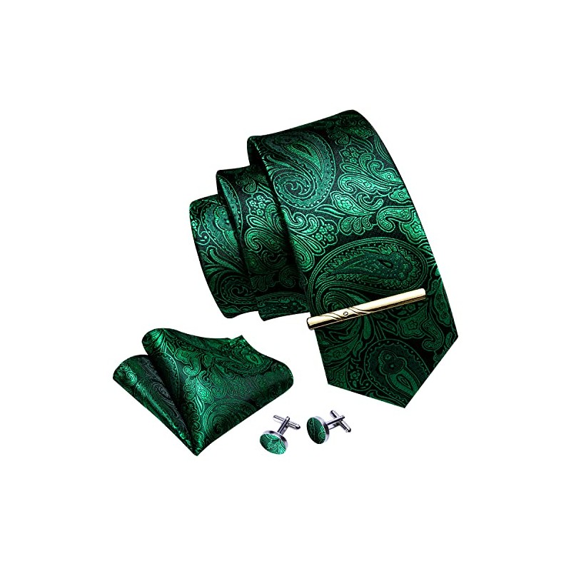 Barry.Wang Men's Plain Paisley Tie Satin with Pocket Square Wedding