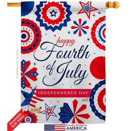 Red White July 4 House Flag Eagle Set Americana Fourth of Independence Day Fireworks BBQ United State American Small Decorative Gift Yard Banner Double-Sided Made In USA 28 X 40