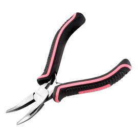 LEONTOOL Mini Bent Nose Pliers with Smooth Jaws 5 Inches Bent Chain Nose Pliers for Jewelry Making Mini Curved Nose Pliers Working in Narrow Space, Pink Tool for Women