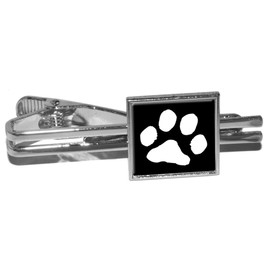 GRAPHICS & MORE Paw Print - Pet Dog Cat - White on Black Square Tie Bar Clip Clasp Tack - Silver