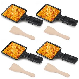 Salubohum 4 pieces raclette pans, cheese grill pans, non-stick coating, with 4 wooden scoops for universal electric grill, grilling cheese, eggs