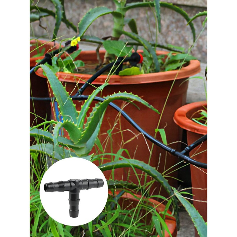 Rolcoassuns 100pcs Drip Irrigation 1/4" Universal Barbed Tee Fittings, 1/4