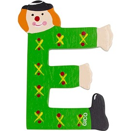 Wooden Letters Name Children's Room Large Decoration for the Door, Funny Clowns, A-Z, Height Approx. 9 cm, Wooden Letter 7361 (E)