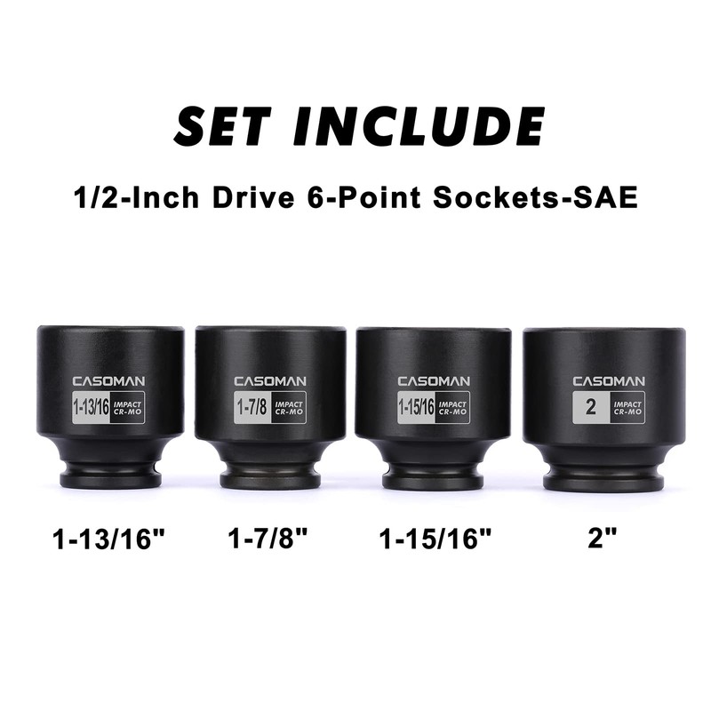CASOMAN 1/2'' Drive Spindle Axle Nut Impact Socket Set, 6