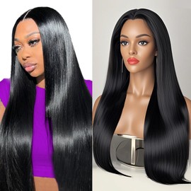 Beauty Queen 13x4 Lace Front Wigs Human Hair 16A Straight HD Lace Front Wigs Pre Plucked with Baby Hair 24 Inch 220 Density Thick Brazilian Remy Straight Lace Frontal Wig for Women Natural color