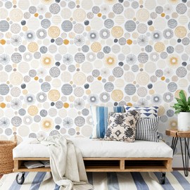 VEELIKE Boho Geometric Peel and Stick Wallpaper Modern Circle Art Deco Wallpaper for Bedroom Bathroom 17.7''x354'' Removable Prepasted Abstract Wall Paper Geometric Contact Paper for Cabinets Shelves