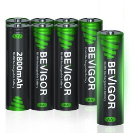 BEVIGOR 8 Pack AA Rechargeable Batteries 1500 Cycle,2800 mAh High Capacity 1.2V NiMH Low Self Discharge Double A Battery