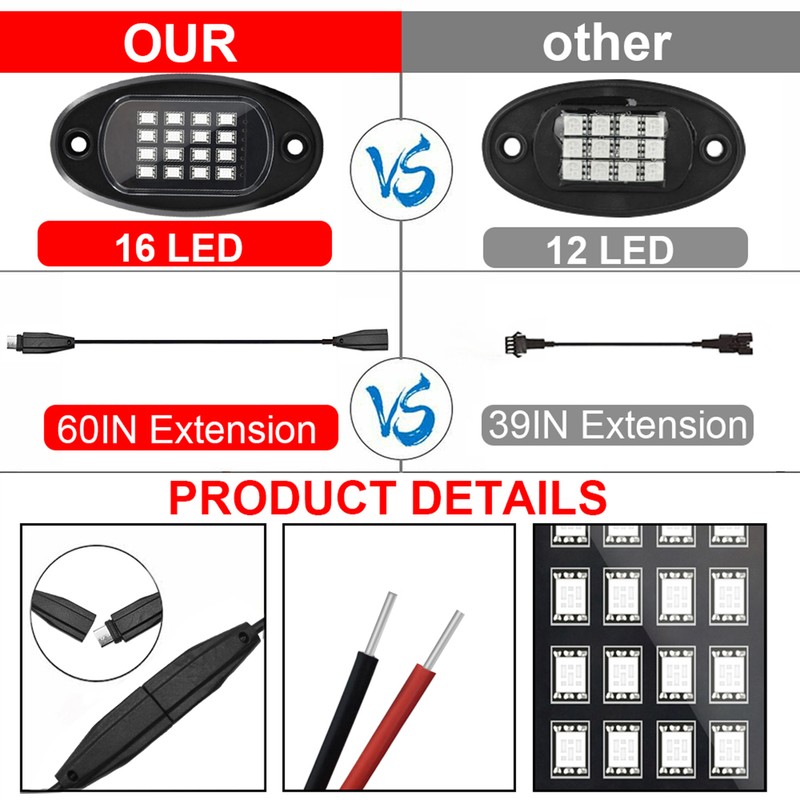 LED Rock Lights 4pcs Multicolor LED Lights Waterproof with APP