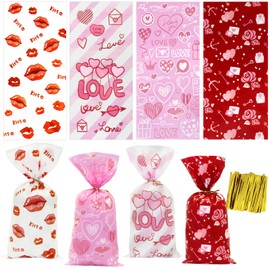 BCUEIDO 120PCS Valentines Day Candy Bags, Valentines Day Treat Bags with Twist Ties for Valentines Day Party Favor Supplies