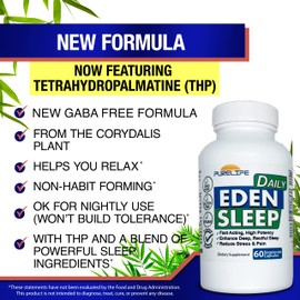 PureLife Supplements - Eden Daily Sleep [New GABA Free Formula] – Fall Asleep Faster, Relax Your Body, Promote Deep and Restful Sleep (60 Vegan Capsules)