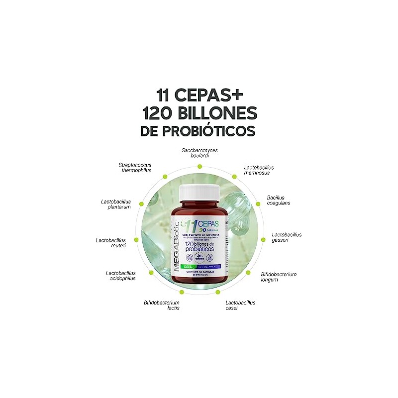 MegaBiotic Probióticos 120 Billones y 11 Cepas90 cápsulas 540mg pporción