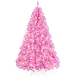 Best Choice Products 6ft Pre-Lit Pink Christmas Tree, Full Artificial Holiday Decoration for Home, Office, Party Decoration w/ 947 Branch Tips, 250 Lights, Metal Hinges, Foldable Base
