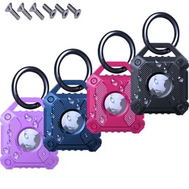IPX8 Waterproof AirTag Holder, Shukbeta 4-Pack AirTag Keychain Holder case, Screw-Closed, Ultra-Durable AirTag Case for Dog Collar, Luggage, Keys, Full Body Anti-Scratch Protective(4 Colors)