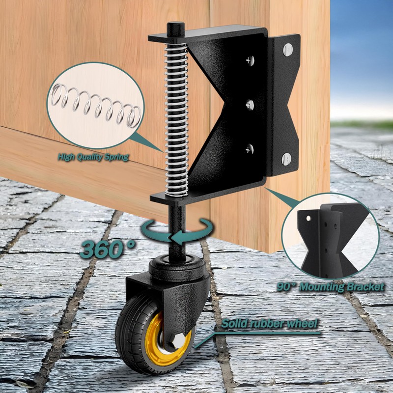 Lygoeege 3Inch Gate Wheel, 160lbs Capacity, Spring-Loaded Absorbing Solid Rubber