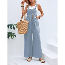 Korebow Wide Leg Jumpsuit for Women Spring Summer Casual Loose Bib Overalls Palazzo Pants Rompers Jumpsuits(0003-Blue-1-XXL)