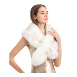 LA CARRIE Women's Faux Fur Collar Scarf Wrap Shawl Cold Winter Warmer(White,120cm,47.2in)