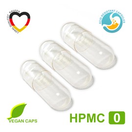500 gastro-resistant empty capsules vegan HPMC size 0 vegan - EU quality - dissolve only in the small intestine