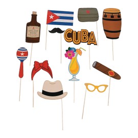 Fun Express Cuban Party Photo Booth Props (Set of 12) Havana Nights Party Supplies