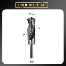 HARFINGTON 28mm Drill Bit 1/2" Reduced Shank 3-Flat 4241 High Speed Steel Nitriding Black 118° for Soft Materials Wood Plastic Iron Copper Aluminum