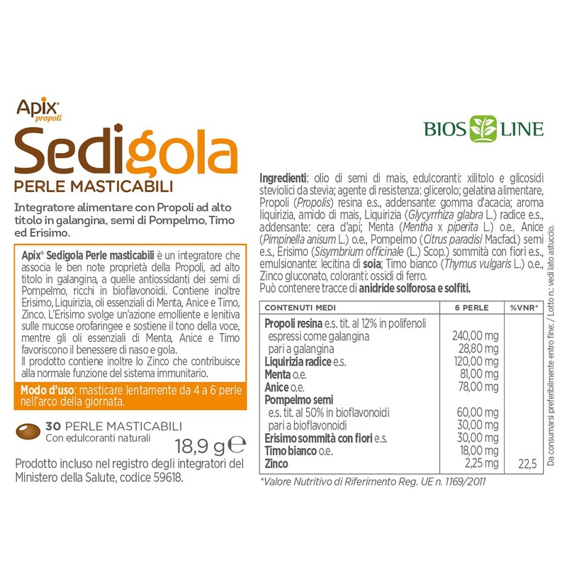BIOS LINE Sedigola Perle Masticabili, Integratore Alimentare per il Benessere
