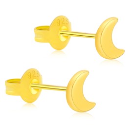 HAINBAG Stud Earrings for Women, 18K Gold Plated Sterling Silver Crescent-shaped Moon Post Earrings Hypoallergenic