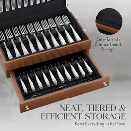 Ridge Products Premium Flatware Chest For 12+ Sets | Anti Tarnish Silverware Storage For Full Sets | Wooden Silver ware Box Storage | (Flat ware Not Included)