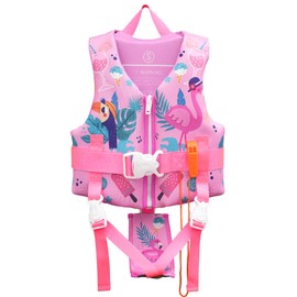 MOAMDAUT Toddler Swim Vest with Adjustable Safety Strap for 22-30-40-50-90lbs Boys Girls 1-9 Years Learning to Swim Sea Beach Water Pool(Pink-XL)