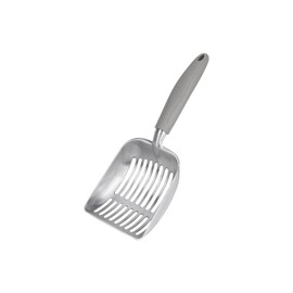 YUANFEIKL Cat Litter Scoop Litter Box Scooper, Aluminum Alloy Kitten Poop Shovel, Small Metal Sifter with Long Soft Handle, Durable Deep Shovel Pooper Lifter with Holes 11.02" x 4.13" (Grey)