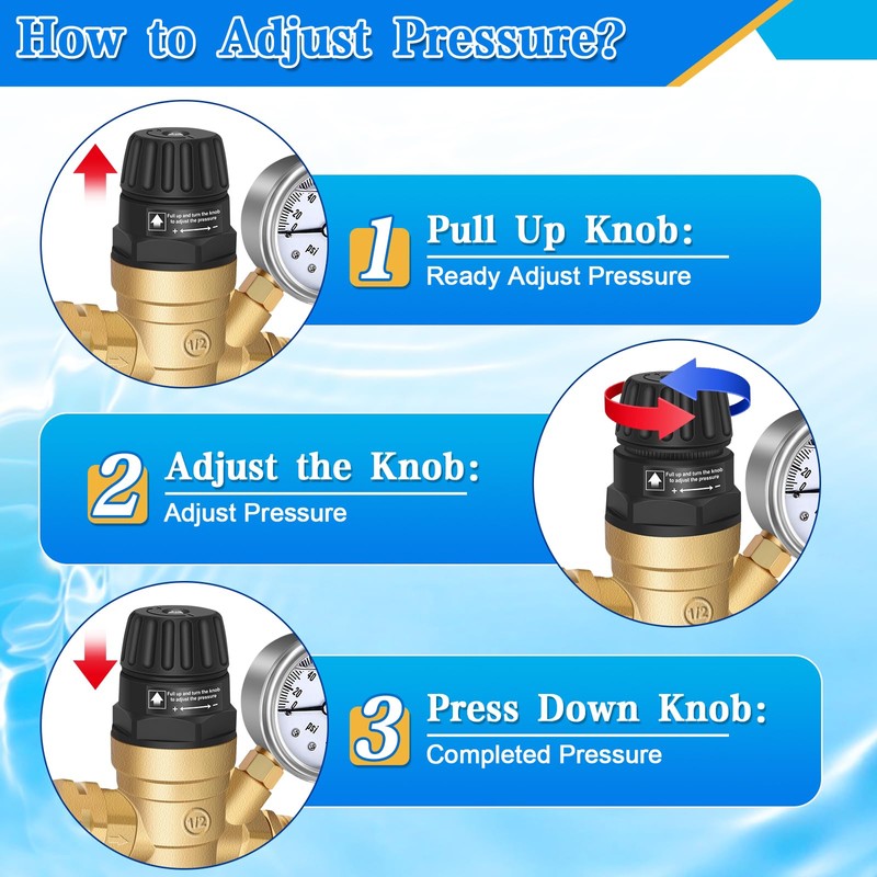 RV Water Pressure Regulator with Adjustable Handle, Water Pressure Regulator