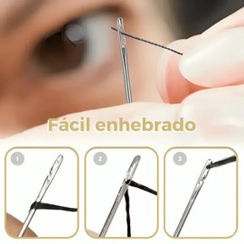 Juego de 30 Agujas de Coser a Mano de Acero Inoxidable con Estuche de Madera de Ébano, Agujas de Ojo Grande de Diferentes Tamaños para Bordado, Zurcid