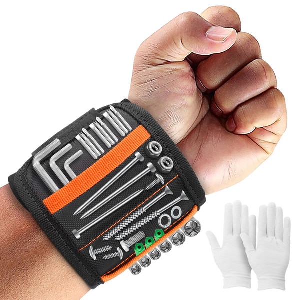 Magnetic Wristband with 15 Strong Magnets, Tool Belt Magnetic Wrist band for Holding Screws, Nails, Drill Bits, Perfect Gifts Gadgets for Men, Father/Dad, Husband and Carpenters