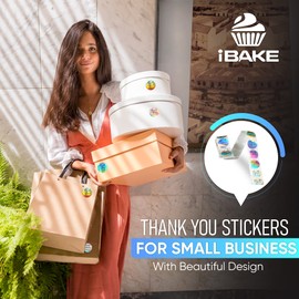 IBAKE 1000 Holographic Thank You Stickers, 1.5 inch Self-Adhesive & Waterproof, Perfect for Small Business Packaging (2 Packs of 500)
