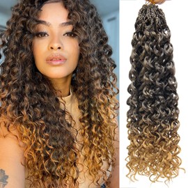 Gogo Curl Crochet Hair 8 Packs Ocean Wave Crochet Hair Pre Looped Long Deep Wave Hair Extension Synthetic Braiding Hair for Women Natural Black 18 Inch 1B/27