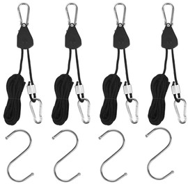 Grow Light Rope Hanger 2Pairs， Adjustable Rope Ratchet Hangers 150 Lbs per Pair with Stainless Steel 2.5" S Hook