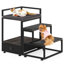 Pet Bunk Bed with Stairs and Storage, 19.6" H Dogs&Cats Window Perch, Steps Dog Stairs for Beds for Small Dogs and Cats, Dog Window Seat with Soft Cushion, Grey