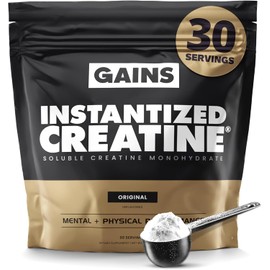 Gains in Bulk Instantized Creatine Monohydrate for Women and Men, Soluble Pre Workout Powder, Supports Muscle Building, Strength and Performance, Bodybuilding Supplements, Unflavored, 30 Servings