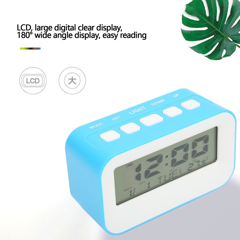 LCD Kids Alarm Clock Backlight Musical Alarms Birthday Reminder Blue