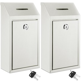 Yaocom 2 Pack Metal Donation Boxes Drop Box for Money Collection Box Suggestion Box with Lock and Keys Wall Mounted Mailbox Delivery Ballot Box for Home Office Outdoor Door, 10.24x5.71x2.95in (White)
