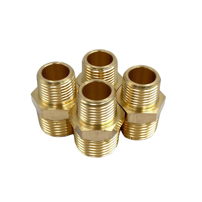4Pcs 3/8" NPT x 1/2" NPT Male Pipe Hex Nipple,Brass