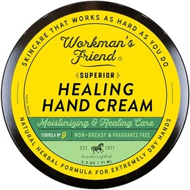 Workman's Friend Crema de manos curativa superior, hidratante intenso, cura la piel agrietada y seca, 2.5 onzas