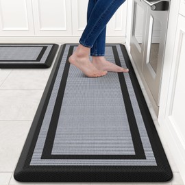 KitchenClouds [2 PCS] Kitchen Rugs Cushioned Anti-Fatigue Kitchen Mats for Floor Waterproof Kitchen Rug Set Non-Slip Comfort Standing Mat for Office, Sink, Laundry 17.3"×29"+17.3"×47",Black