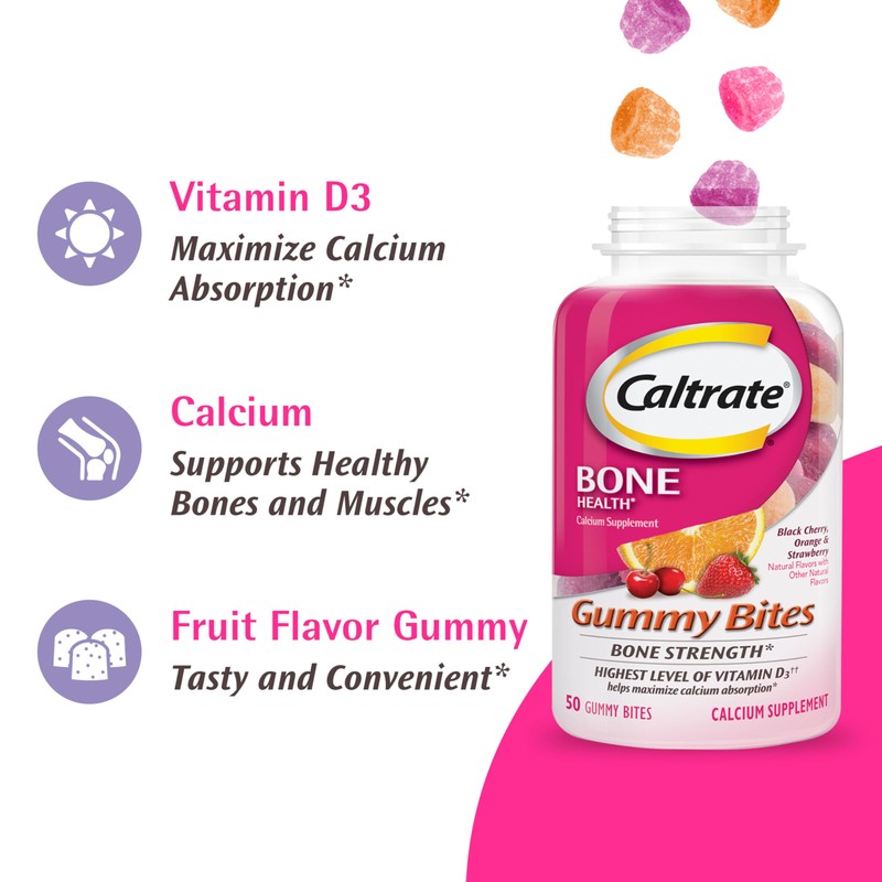 Caltrate Gummy Bites 500 mg Calcium and Vitamin D Supplement,