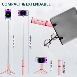 colorlizard COLORLIZARD Selfie Stick Tripod, Foldable Cellphone Tripod with Remote, Travel Tripod for iPhone Series Android, Video Recording - Pink