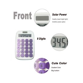BTSEYAW Mechanical Calculator, Cute Calculator with Dual Power 8 Digit Tilt Screen and Big Button for Teachers Students Basic Office (White and Purple)