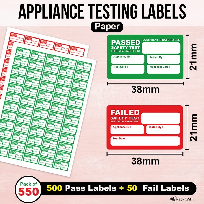 Pat Testing Stickers Pack of 550 Passed Stickers with 50